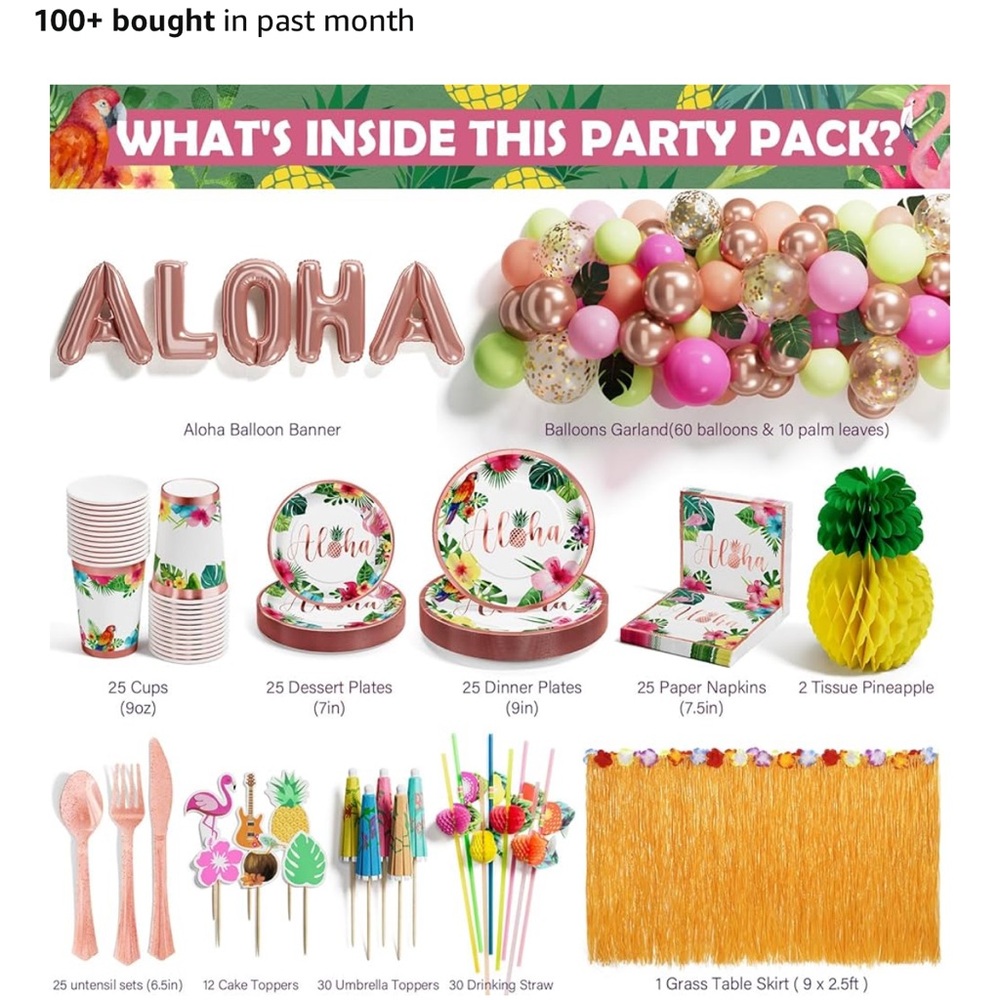 Aloha Party Supplies Set with Balloon Garland and Tableware